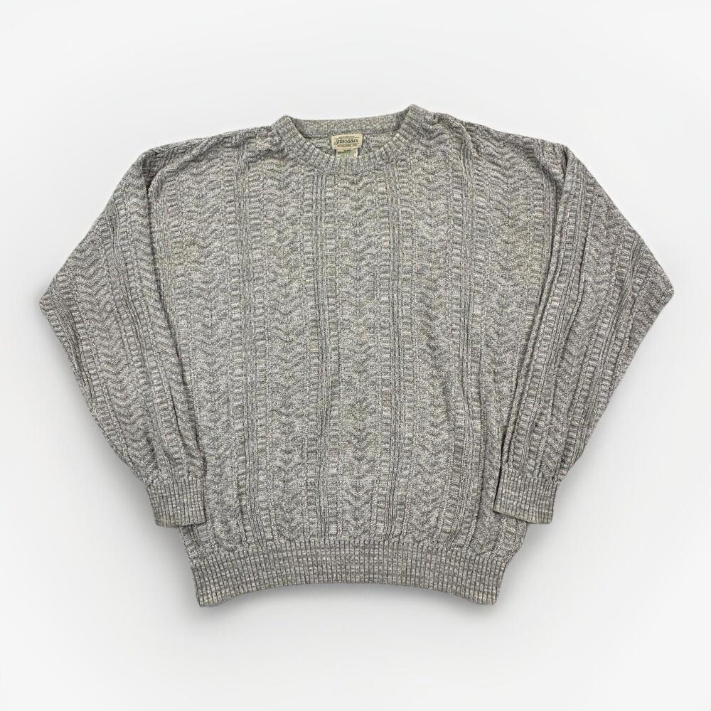VTG St John's Bay Men's Knit Sweater Size XL Grey Crew Neck Fisherman Grandpa